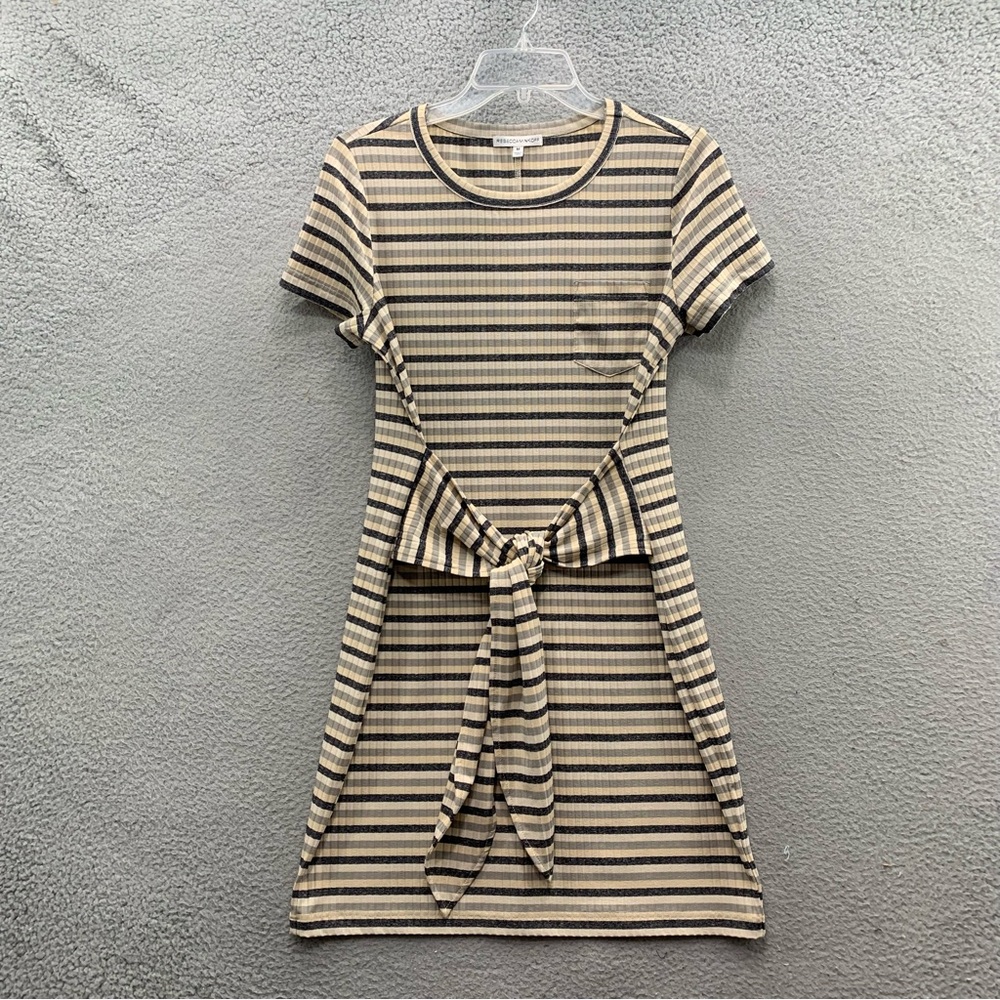 Rebecca Minkoff Size M Mini Dress Striped Mary Waist Tie Pullover Stretch Ribbed